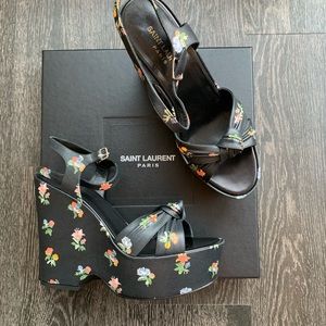 Yves Saint Laurent Black Floral Platform Sandals